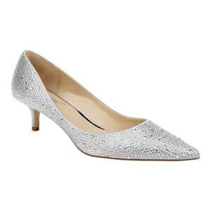 Jewel Badgley Mischka Women's Frenchie Kitten Heel Pumps Silver Satin Size 9